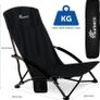 Beach Chair Set of 2 Folding Camping Low Chair - Foldable, Lightweight Portable Chairs with Side Pocket & Carry Bag - Black Image 3