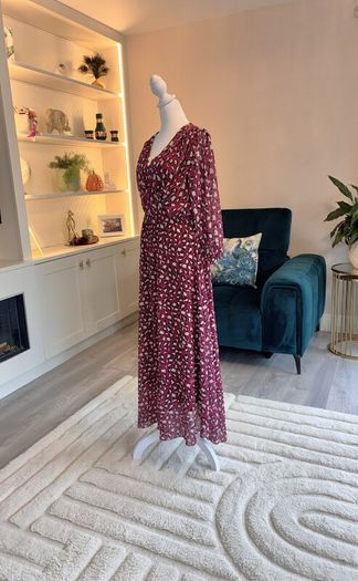 Burgundy & Cream Midi Dress from Pala D'oro Size L-XL / UK 14-16 / EU 42-44