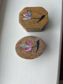 Alabaster Mini Trinket Box (2) with Shell Inlay (E5 each)