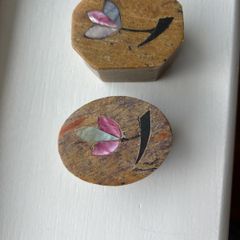 Alabaster Mini Trinket Box (2) with Shell Inlay (E5 each)