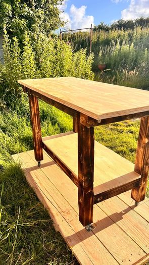 Heavy Duty Rustic Workbench / Table Desk On Wheels