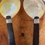 Vintage Mother of Pearl Serving Spoons Pair Caviar Fish Shell Spoon Wooden Handle serving spoon Image 6