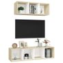2 Piece TV Cabinet Set White and Sonoma Oak Chipboard Image 3