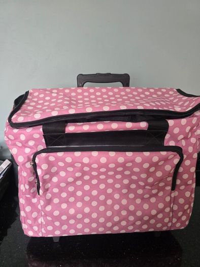 Sewing Machine Wheeled Trolley Rolly Bag in Mauve Polka Dot