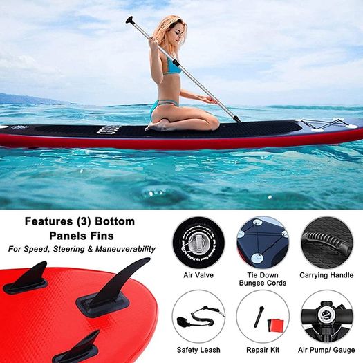 10FT 3M Paddle Boards For Adults Inflatable Stand Up Paddle Board 6 Inch Thick Surfboard Lightweight Non Slip EVA Deck SUP Board Complete Kit Red 300x76x15cm (FREE POSTAGE)