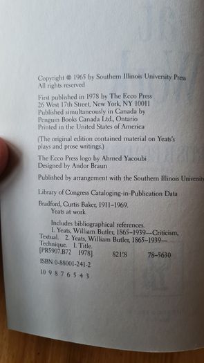Yeats At Work. By Curtis. B. Bradford. Paperback In Very Good Condition.