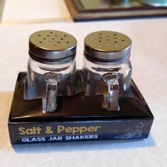 Salt & Pepper, Small, Cute, Glass Jars (new).
