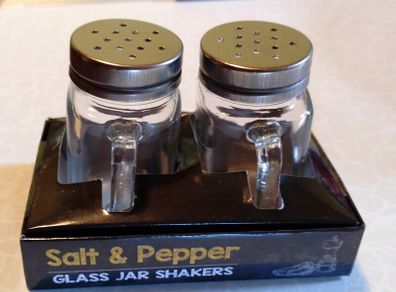 Salt & Pepper, Small, Cute, Glass Jars (new).