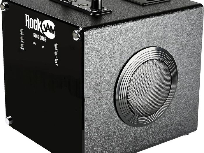 FREE EXPRESS SHIPPING Singcube 5-Watt Rechargeable Bluetooth Karaoke Machine with Two Microphones, Voice Changing Effects & LED Lights, Black