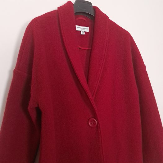 Carolyn Donnelly Cherry Red Shawl Collar 100% Wool Long Coat Overcoat 10UK/38EU