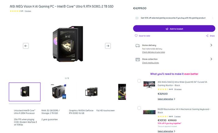 Msi Meg Vision X Ai | Intel Ultra 9 285k | Rtx 5080 | 64gb Ddr5 | 2tb Gen 5 Ssd