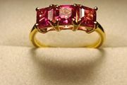 Stunning Lab Grown Padparasha Sapphire Trilogy Ring.