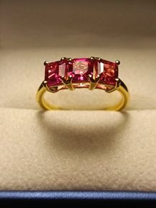 Stunning Lab Grown Padparasha Sapphire Trilogy Ring.