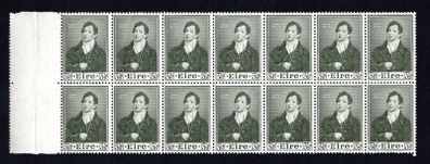 1952 Ireland Centenary of the Death of Thomas Moore (Poet & Musician) 3 1/2d block of 14 Commemorative Stamps Mint Never Hinged (MNH)