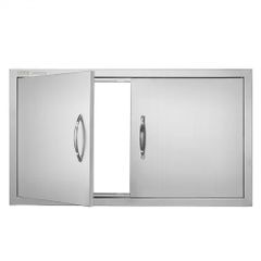 BBQ Access Door, 863x482 mm Double Outdoor Kitchen Door, Stainless Steel Flush Mount Door, Wall Vertical Door with Handles