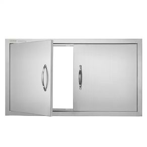BBQ Access Door, 863x482 mm Double Outdoor Kitchen Door, Stainless Steel Flush Mount Door, Wall Vertical Door with Handles