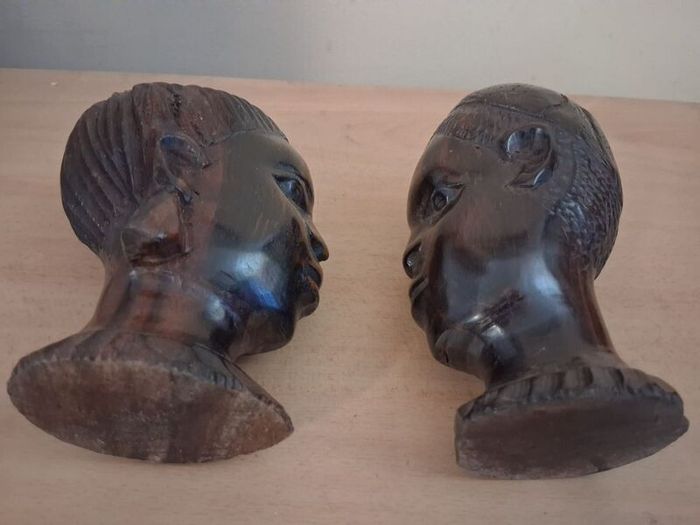 pair handcarved tribal African busts