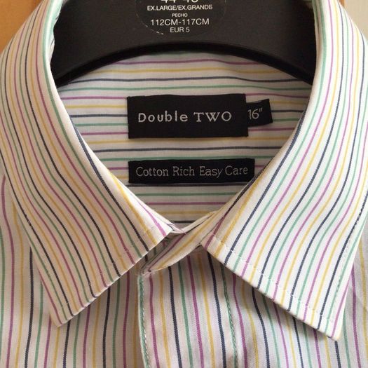 Mens Double Two Long Sleeve White Multi Stripe Cotton Rich Shirt 16" Collar including postage