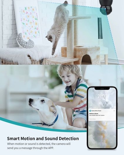Wi-Fi Camera for Home Security, Dog Camera with Motion and Sound Alerts via APP, Baby Monitor with Indicator Switch, 2-Way Audio, Works with Alexa