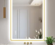 600x800 mm Gold-Bathroom-Mirror-with-LED-Lights, LED-Bathroom-Mirror-Wall-Mounted with Bluetooth, Anti-fog, 3 Colours Dimmable, Memory Function, IP44, Tempered Glass, Horizontal/Vertical