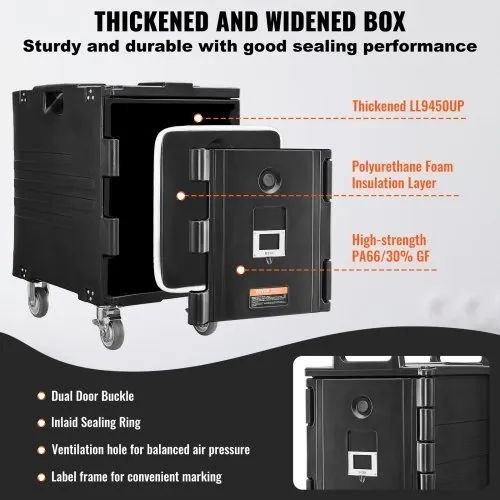 Insulated Food Pan Carrier, 95 Qt Hot Box for Catering, Food Box Carrier with Buckle, Front Loading Food Warmer with Handles, End Loader with Wheels for Restaurant, Canteen