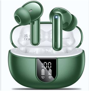 Wireless Earphones Bluetooth 5.3 in Ear with 4 Mic ENC Calls Noise Cancelling Wireless Headphones Mini LED Display HiFi Stereo-A60PRO Green