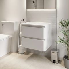 White Gloss Wall Hung vanity counter without Basin 600mm Width