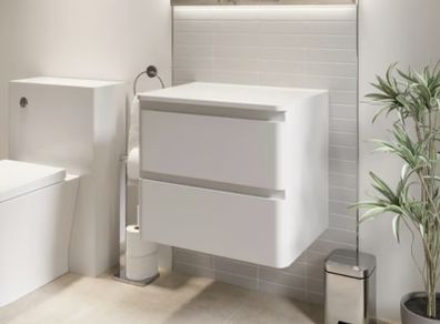 White Gloss Wall Hung vanity counter without Basin 600mm Width