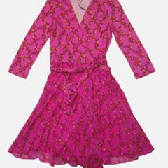 Silk Diane von Furstenberg DVF Irina wrap dress in Shalamar Trellis Pink