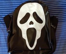 Halloween Small Black Faux Leather Scream Ghostface Style Backpack.