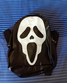Halloween Small Black Faux Leather Scream Ghostface Style Backpack.