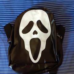 Halloween Small Black Faux Leather Scream Ghostface Style Backpack.