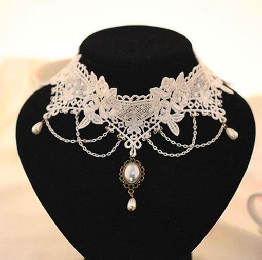 Classy White Gloves with Sparkly Beads & Lace