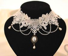 Stunning Lace Necklace with Pearl Charm