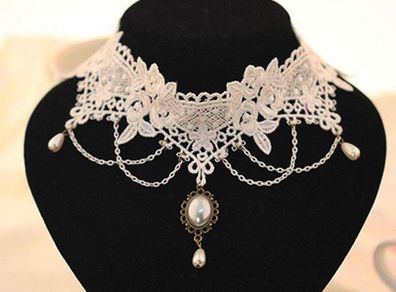 Stunning Lace Necklace with Pearl Charm