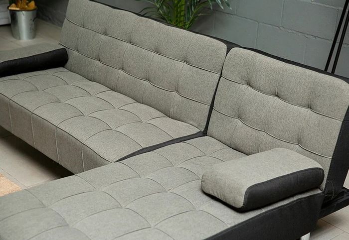 DARK GREY fabric Sofa Bed with Chaise and Cushions