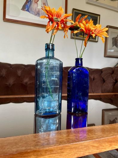 Antique Cobalt & Sky Blue Apothecary Bottles Late 19th Century Victorian