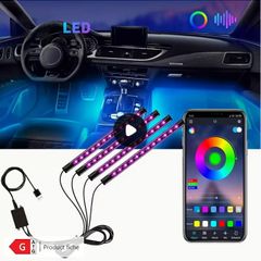 4pcs RGB LED Car Lights, LED Interior Car Lights, Multicolours Music Car Light Strip