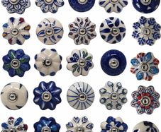 Ceramic Knobs Colorful Blue for Kitchen Cabinets Bathroom Cupboards Dresser Drawers Chest Handmade Pottery Set of 25