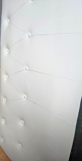 Faux white leather king size bed frame with bamboo mattress and 2 bedside lockers