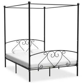 Canopy Bed Frame Black Metal 160x200 cm