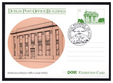 1989 Ireland Donegal Philatelic Society 15th July 1989 show cancel on An Post Exhibition Card (Rathmines District Office (built 1934))