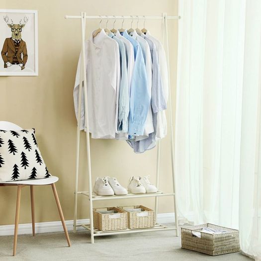 Metal Coat Rack White Metal Clothes rack Clothes rail Coat rack with shoe rack 87.5 x 155 x 41 cm (W x H x D)