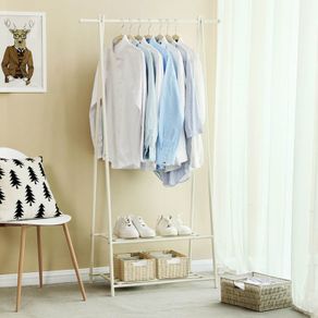 Metal Coat Rack White Metal Clothes rack Clothes rail Coat rack with shoe rack 87.5 x 155 x 41 cm (W x H x D)