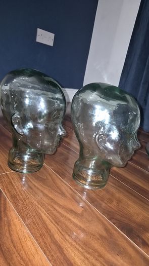 2 x Green Glass Head decorative display