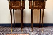 Beautiful Pair of Oval Veneer and Brass Decorated Lockers / Nightstands