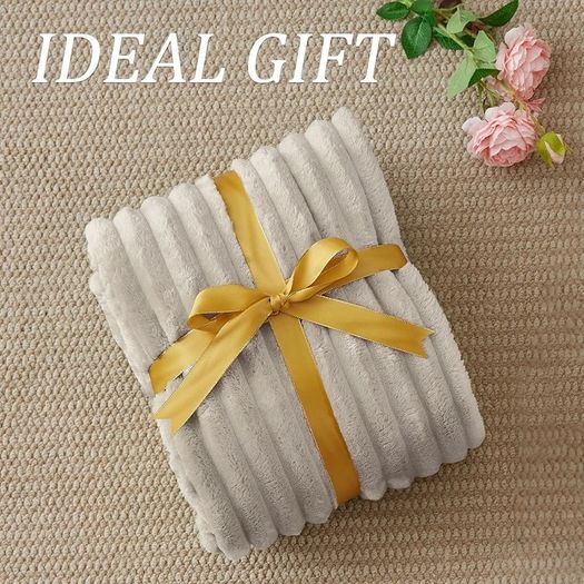 Fluffy Fleece Twin Blanket - Beige Couch Throw Soft Cosy Warm Blankets for Double Bed, Gifts for Women