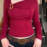 Burgundy Asymmetric Long Sleeve Top - Size S/8 Image 4