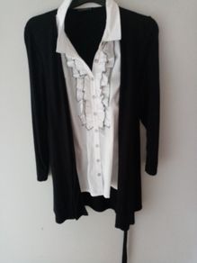 Cardigan and shirt size. 20. Beautiful ruffle detail