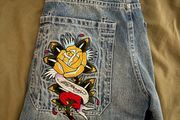 Ed Hardy x Bershka trousers, practically new Size 38-40, baggy/oversized fit
